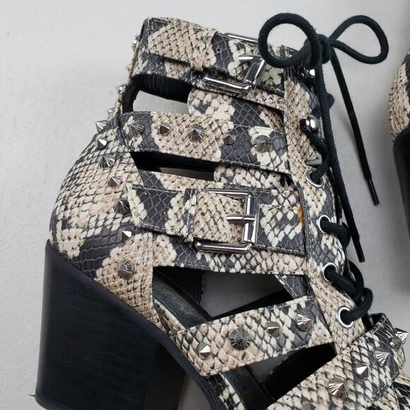 Sam Edelman Elana Studded Boot Womens 7.5 Beige Leather Snake Cut Out Ankle Heel - Picture 6 of 16